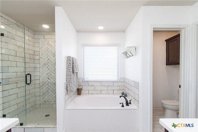 3814 Twilight Dr, Temple, TX 76502 - bathroom with a bath, a stall shower, tile patterned flooring, and vanity