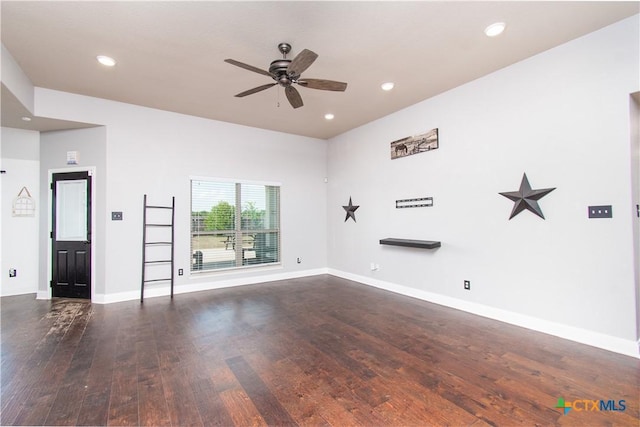 3814 Twilight Dr, Temple, TX 76502 - unfurnished living room featuring wood-type flooring, a ceiling fan, and recessed lighting