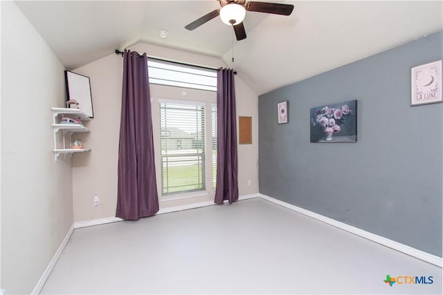3814 Twilight Dr, Temple, TX 76502 - unfurnished room featuring vaulted ceiling, a ceiling fan, and finished concrete flooring
