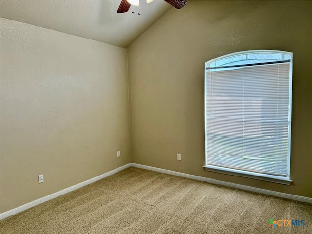 3508 Lucas St, Copperas Cove, TX 76522 - spare room featuring a ceiling fan, carpet floors, lofted ceiling, and baseboards