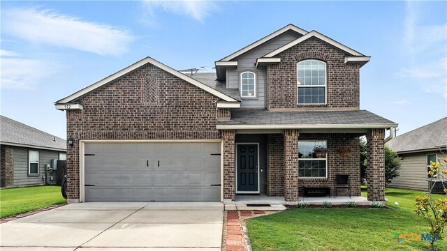 912 Bexley Dr, Seguin, TX 78155 - traditional home with brick siding, a porch, and a front yard