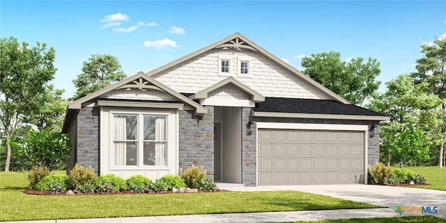 view of front facade with a garage and a front yard