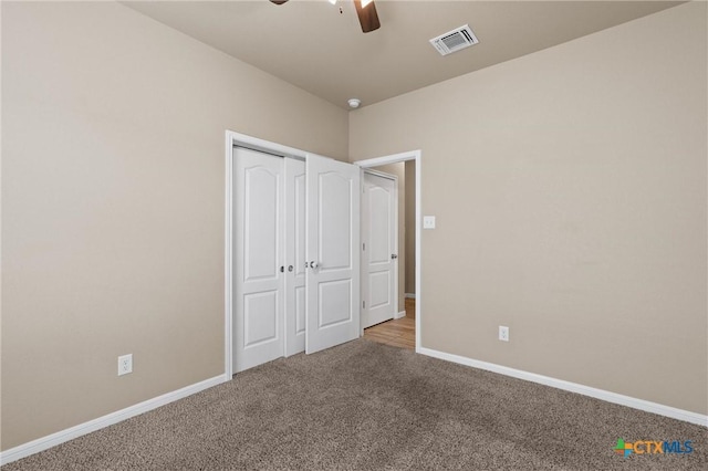 2226 Hayes St, Temple, TX 76502 - unfurnished bedroom with carpet flooring, a closet, and a ceiling fan