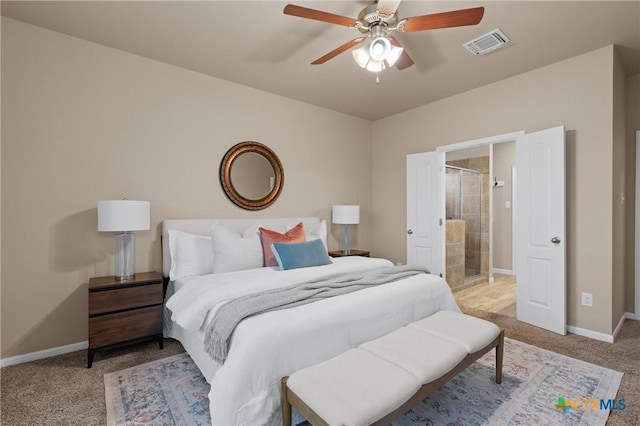 2226 Hayes St, Temple, TX 76502 - carpeted bedroom with ensuite bath and a ceiling fan