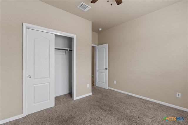 2226 Hayes St, Temple, TX 76502 - unfurnished bedroom with carpet flooring, a closet, and a ceiling fan