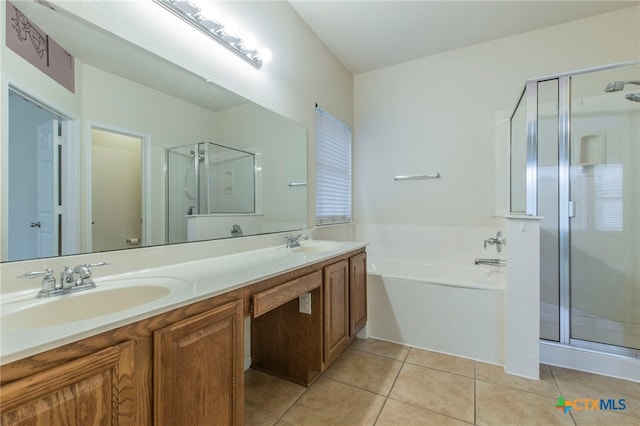 612 Weeping Willow Dr, Temple, TX 76502 - full bath with a stall shower, a bath, double vanity, and tile patterned floors