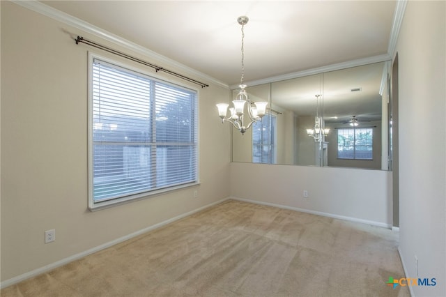 612 Weeping Willow Dr, Temple, TX 76502 - unfurnished room with ornamental molding, carpet flooring, and a chandelier