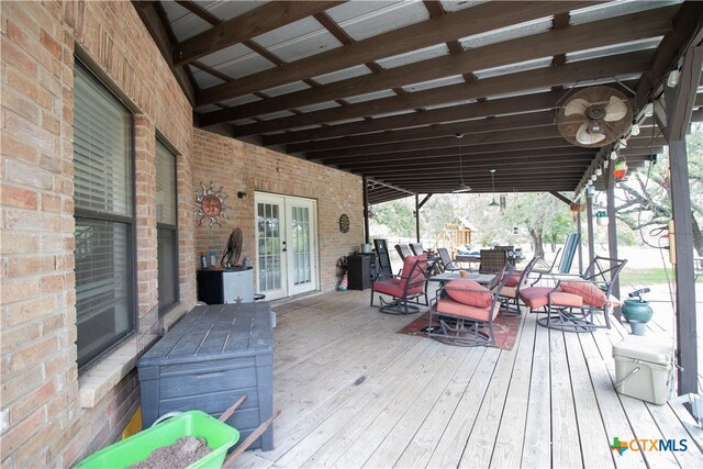 wooden terrace featuring french doors