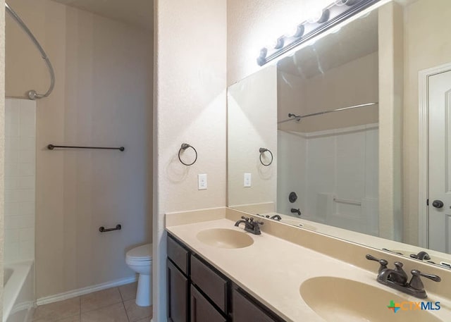 full bathroom featuring vanity, tile patterned flooring, toilet, and shower / bath combination