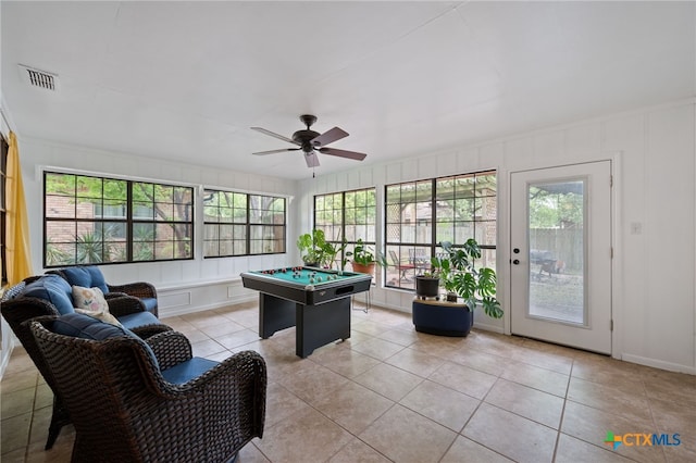 3909 Alderwood Ln, Temple, TX 76502 - game room featuring healthy amount of natural light, a decorative wall, light tile patterned floors, pool table, and a ceiling fan