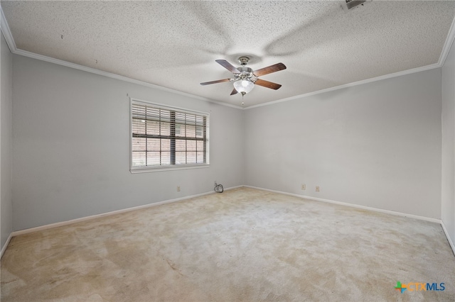 3909 Alderwood Ln, Temple, TX 76502 - carpeted empty room with a ceiling fan, ornamental molding, baseboards, and a textured ceiling