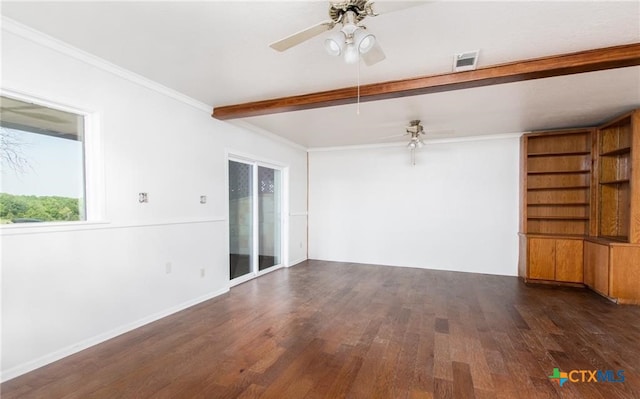 525 Teague Dr, Moody, TX 76557 - spare room with ceiling fan, wood finished floors, beam ceiling, and ornamental molding