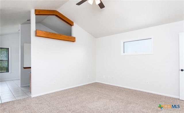 525 Teague Dr, Moody, TX 76557 - bonus room with carpet, a ceiling fan, vaulted ceiling, plenty of natural light, and baseboards