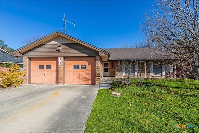 single story home with a garage and a front yard