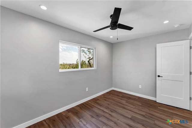 594 E S St, New Braunfels, TX 78130 - empty room featuring wood finished floors, a ceiling fan, recessed lighting, and a smoke detector