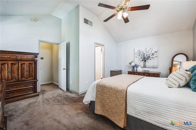 4605 Danbury Dr, Temple, TX 76502 - bedroom featuring carpet floors, high vaulted ceiling, baseboards, and a ceiling fan