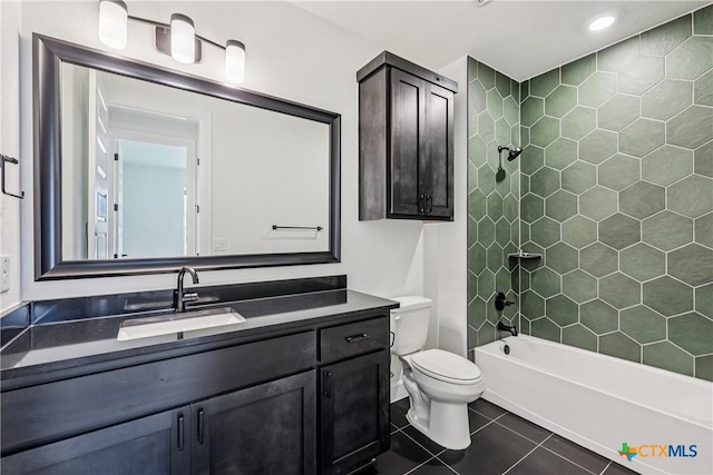 1516 Dancing Oak Ln, San Marcos, TX 78666 - bathroom with vanity, toilet, tile patterned floors, and  shower combination