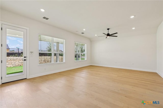 1516 Dancing Oak Ln, San Marcos, TX 78666 - empty room with light wood finished floors, a ceiling fan, baseboards, and recessed lighting