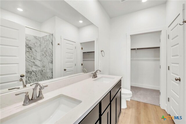 unfurnished bedroom featuring connected bathroom, sink, a spacious closet, light carpet, and a closet