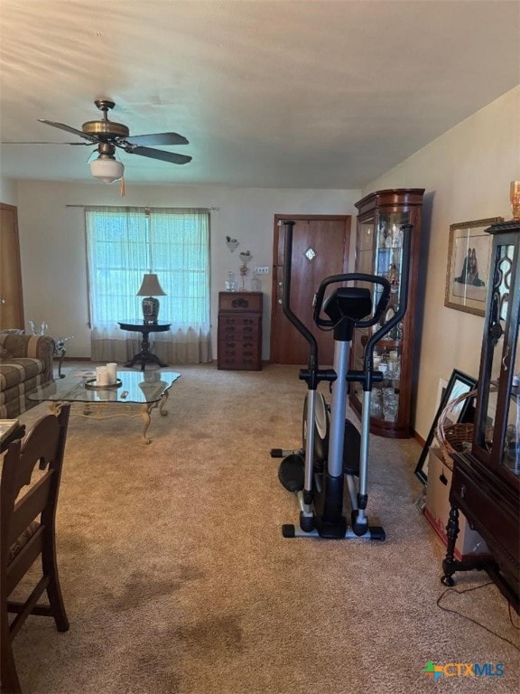 1608 S Virginia St, Port Lavaca, TX 77979 - workout area featuring carpet flooring and a ceiling fan