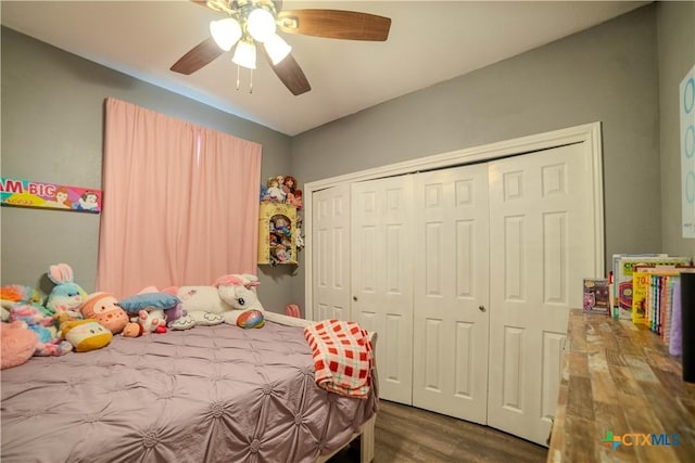 4108 Red River Cir, Temple, TX 76504 - bedroom featuring dark wood finished floors, a closet, and a ceiling fan