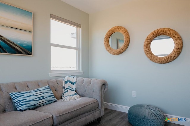 living room with dark wood-type flooring