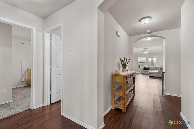 2020 Mallard Ct, Copperas Cove, TX 76522 - hallway featuring dark wood-style floors and arched walkways
