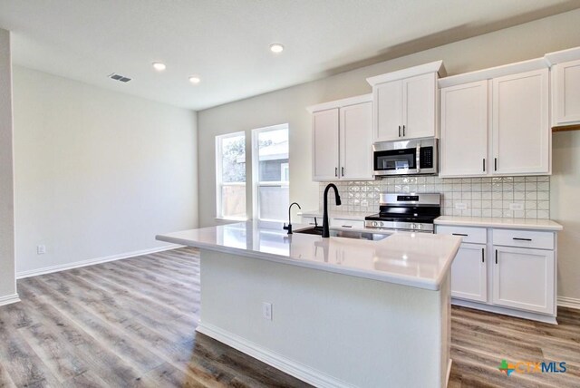 1236 Tuscan Vw, New Braunfels, TX 78130 - kitchen featuring appliances with stainless steel finishes, light countertops, light wood-style flooring, recessed lighting, and open floor plan