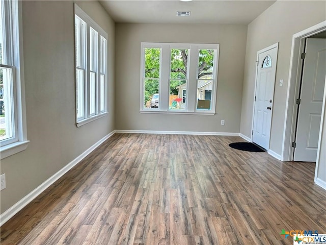 interior space with a healthy amount of sunlight and dark hardwood / wood-style flooring