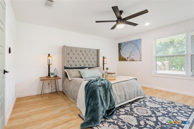 2302 Brooklawn Dr, Temple, TX 76502 - bedroom with light wood-style floors, ceiling fan, and recessed lighting