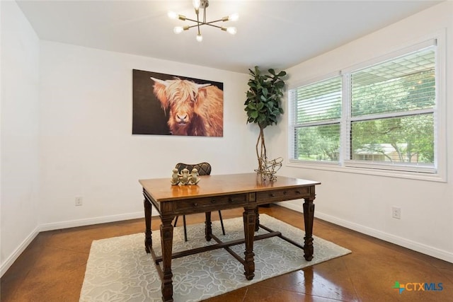 2302 Brooklawn Dr, Temple, TX 76502 - office with baseboards and a chandelier