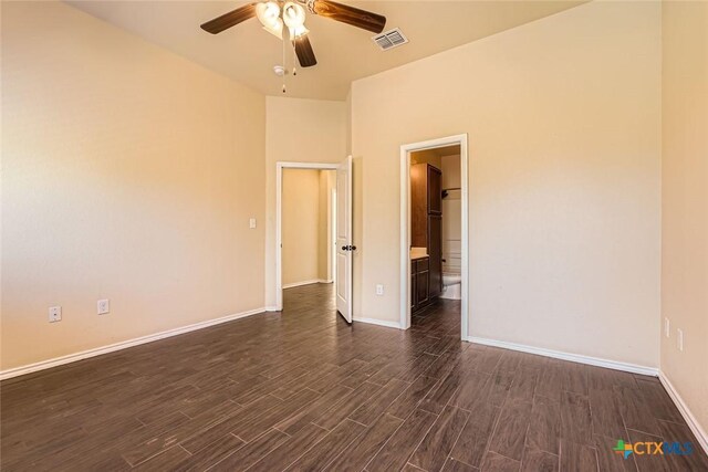 101 Creekside Villa Dr, Kyle, TX 78640 - unfurnished room with ceiling fan and dark wood finished floors