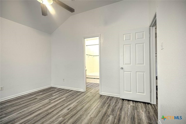 204 James Loop, Killeen, TX 76542 - unfurnished bedroom featuring vaulted ceiling, wood finished floors, baseboards, and ceiling fan
