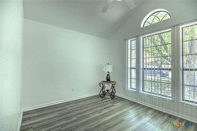 204 James Loop, Killeen, TX 76542 - unfurnished room with wood finished floors, a ceiling fan, baseboards, and high vaulted ceiling