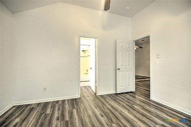 204 James Loop, Killeen, TX 76542 - spare room featuring dark wood-type flooring, baseboards, vaulted ceiling, ceiling fan, and a smoke detector