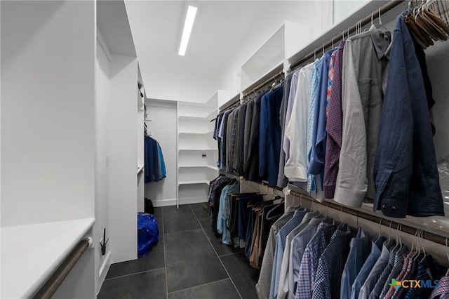 spacious closet featuring dark tile patterned floors