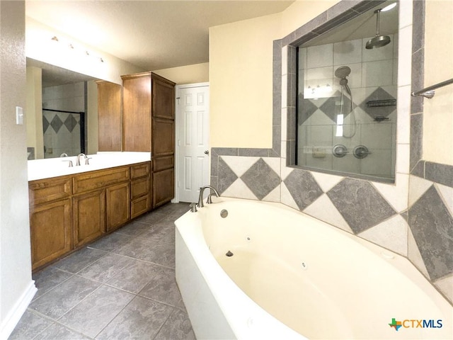 1403 Excel Dr, Killeen, TX 76542 - full bath with a jetted tub, vanity, a tile shower, and tile patterned floors