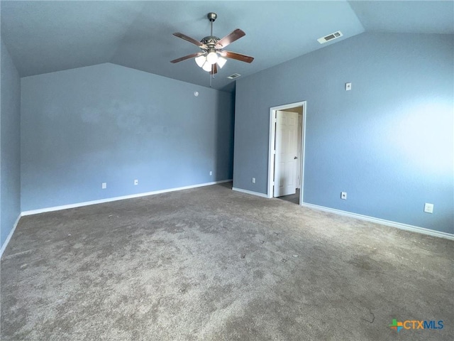 1403 Excel Dr, Killeen, TX 76542 - empty room with vaulted ceiling, ceiling fan, and carpet floors