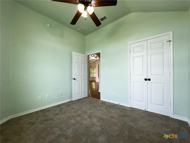 1403 Excel Dr, Killeen, TX 76542 - unfurnished bedroom featuring vaulted ceiling, carpet, a ceiling fan, and a closet