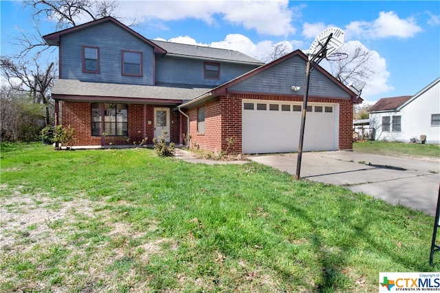 view of front of house with a front lawn and a garage