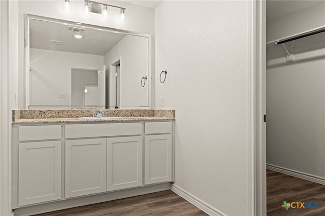 5113 Rose Petal Ct, Killeen, TX 76542 - bathroom featuring wood finished floors, baseboards, vanity, and a spacious closet