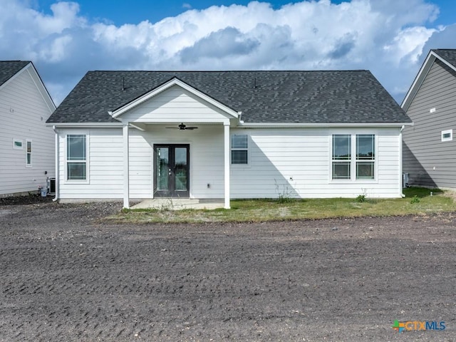 175 Lost Maples Way, Marion, TX 78124 - view of front of house with french doors, a ceiling fan, and a shingled roof