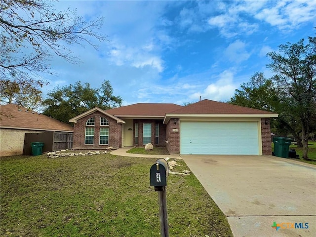 ranch-style house with a front lawn and a garage