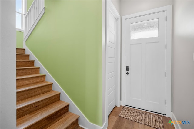 foyer entrance featuring wood-type flooring