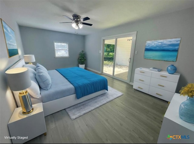 743 E 13th Ave, Belton, TX 76513 - bedroom featuring access to outside, wood finished floors, ceiling fan, and baseboards