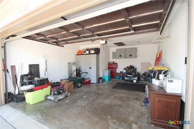 garage with a garage door opener