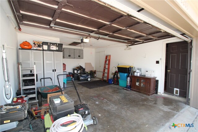 garage with a garage door opener