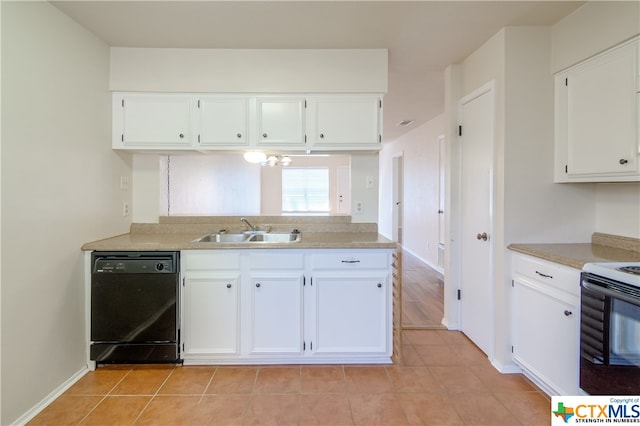 kitchen featuring black appliances, sink, and white cabinets