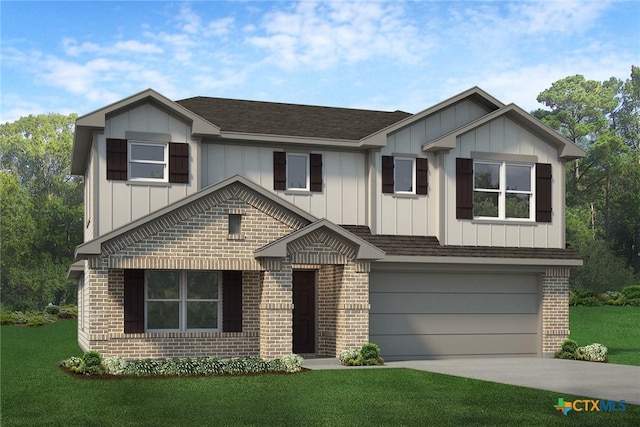 view of front of property featuring a front yard and a garage