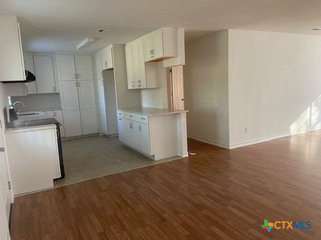 kitchen featuring hardwood / wood-style floors, white cabinetry, and sink